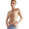 thumbnail image 1 of Women Double Lined Fitted Basic T Shirts Crew Neck Long Sleeve Crop Top, 1 of 6