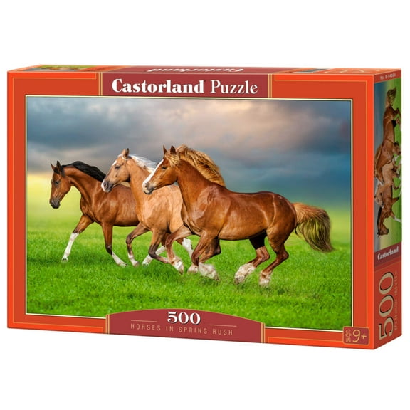 500 Piece Jigsaw Puzzle, Horses in Spring Rush, Animal puzzles, Power and beauty in motion, Adult Puzzle, Castorland B-54084