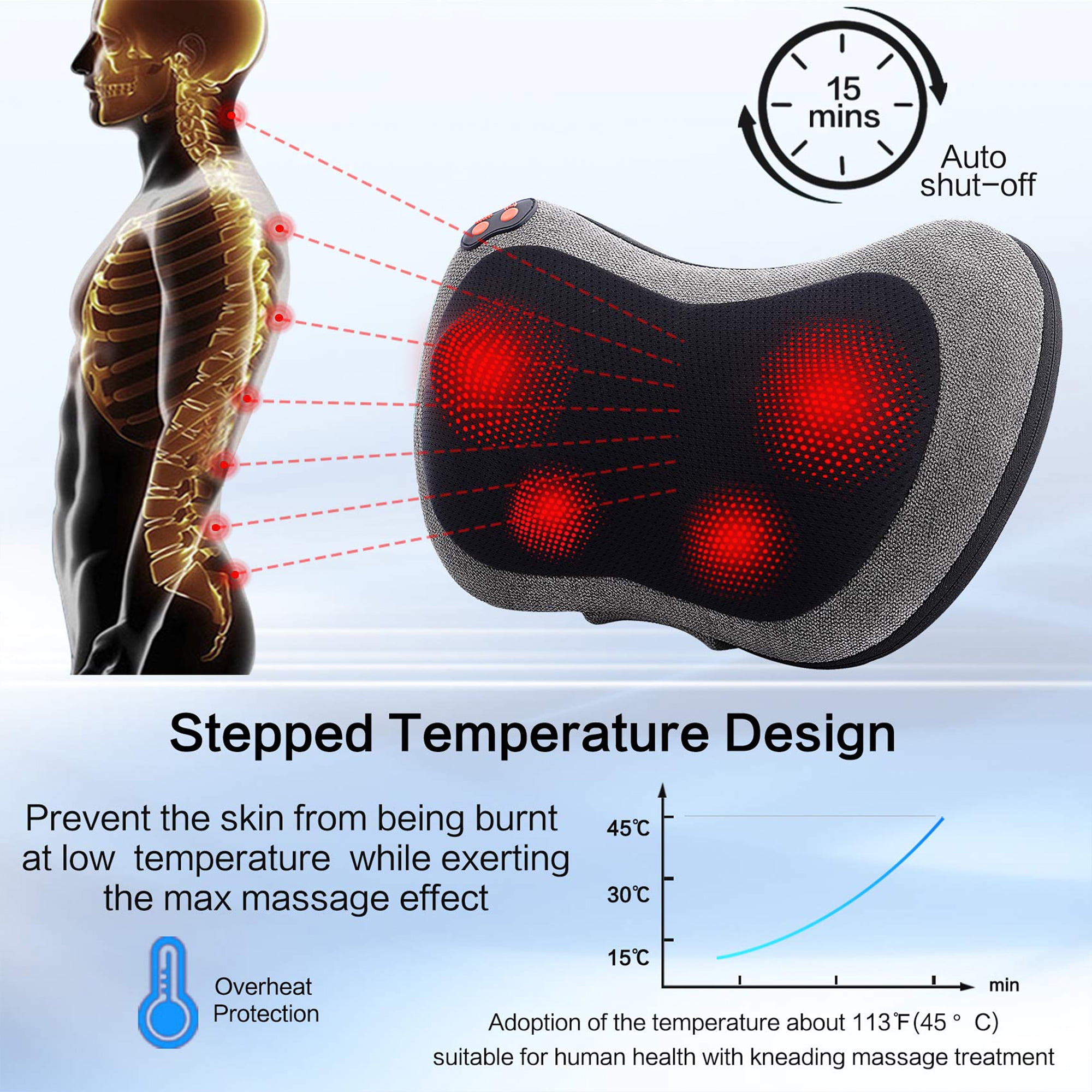 Ikristin Shiatsu Back and Neck Massager Ikristin Tissue Kneading Massage Pillow with Heat
