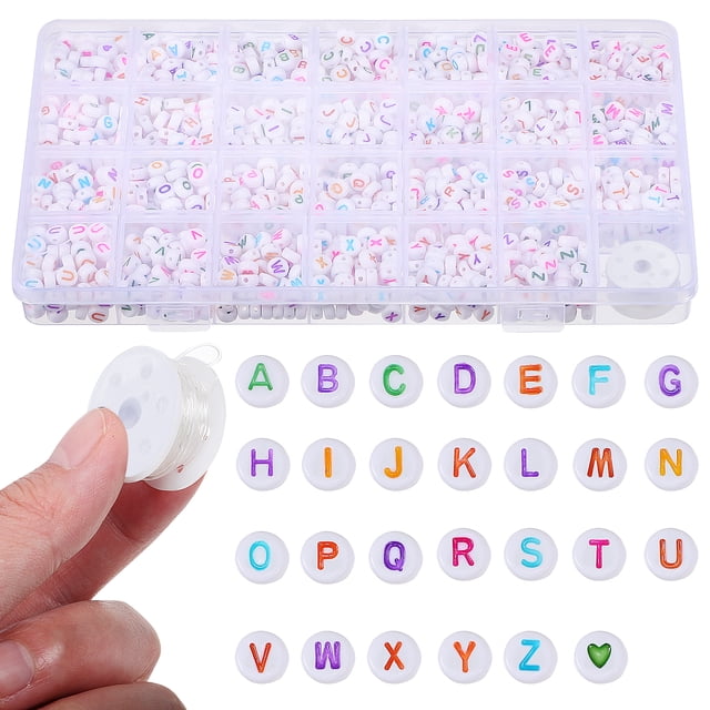 KAKOWELY 1 Box Letter Beads Jewelry Making Loose Beads Alphabet Beads for Bracelets Making (Elastic String Included),8.66"X5.12"X0.79"