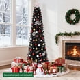 thumbnail image 2 of 6 Ft Pre-Lit Black Halloween Christmas Tree, Slim Artificial Pencil Christmas Tree with 250 Colorful LED Lights, 8 Lighting Modes, 571 Tips, Lighted Hinged Skinny Xmas Tree, 2 of 7
