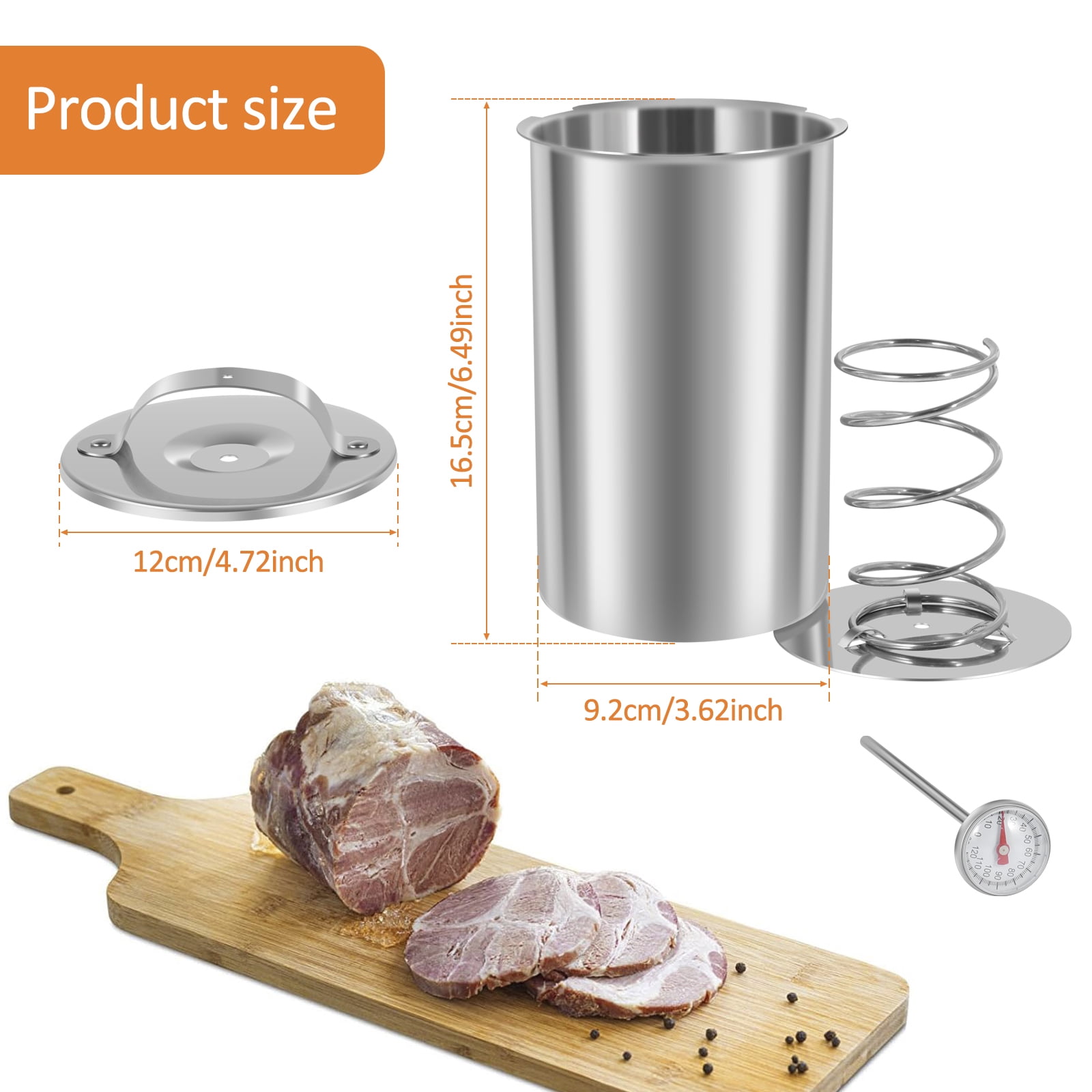 Hvxrjkn Stainless Steel Ham Maker Rustproof Meat Press Cooker with Thermometer Heat Resistant Meat Press Mold with Lid and Spring Multifunctional Deli Meat Press for Meat
