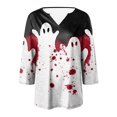 thumbnail image 4 of YDFCWXW Women's V-Neck Halloween Print T-Shirt - 3/4 Sleeve Casual Gothic Tee for Spooky Season Red, L, 4 of 5