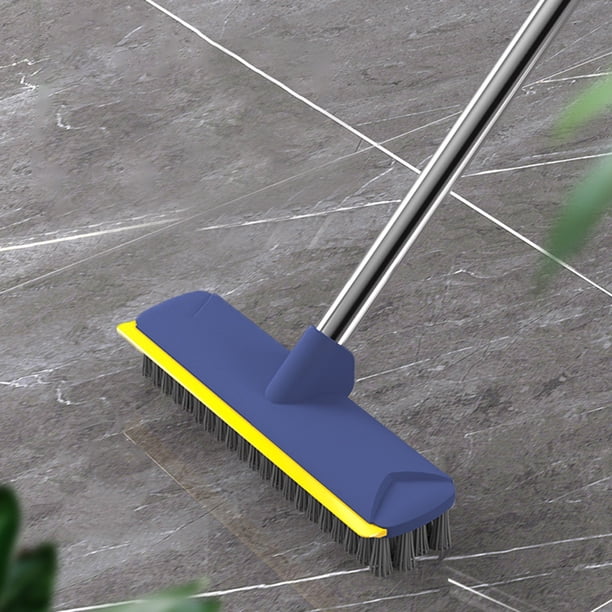 Cepillo para fregar pisos con mango, 2 en 1, raspa y cepilla, cepillo para bañeras y azulejos para limpiar baños, patios, cocinas y paredes. Escoba portátil.