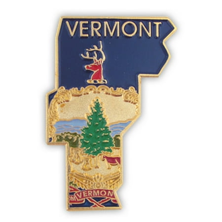State Design Lapel Pin - PinMart's State Shape of Vermont with Official Seal and Vermont Flag Lapel Pin