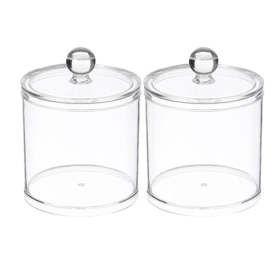 BNNG 3 PACK Qtip Holder Dispenser for Cotton Swabs, Balls, Floss Picks - Small Clear Plastic Canister Apothecary Jar Set, Bathroom Essentials Accessories Decor, Vanity Makeup Storage Organizer