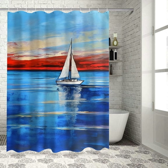 PRATYUS Sailboat Ocean Sky Shower Curtain Waterproof Bath Curtain Home Bathroom Decor with Hooks Set 36"x72