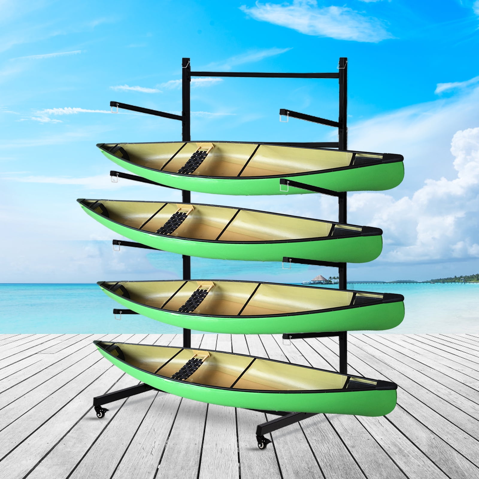 Kayak Storage Rack, Heavy Duty Kayak Racks for Garage and Outdoor Storage, Freestanding Kayak Stand with Wheels for Kayak, Canoe, Surfboard, Paddleboard,Black-4 Layers