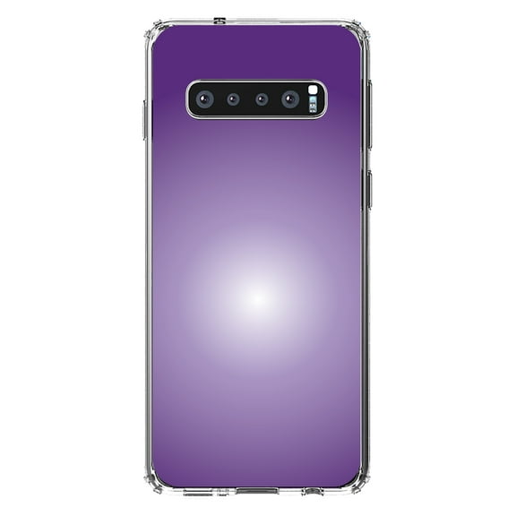 DistinctInk Clear Shockproof Hybrid Case for Samsung Galaxy S10 (6.1" Screen) - TPU Bumper, Acrylic Back, Tempered Glass Screen Protector - Purple White Gradient Burst