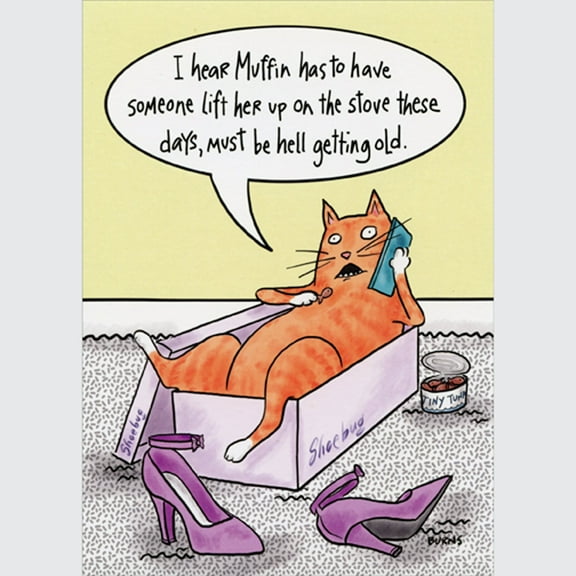 Oatmeal Studios Cat Laying in Shoebox Talking on Phone Funny / Humorous Birthday Card