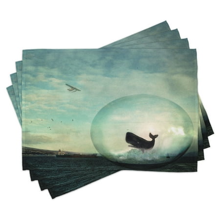

Whale Placemats Set of 4 Environmental Image with a Whale in an Egg near an Oil Tank and Plane Artwork Washable Fabric Place Mats for Dining Room Kitchen Table Decor Multi Colored by Ambesonne