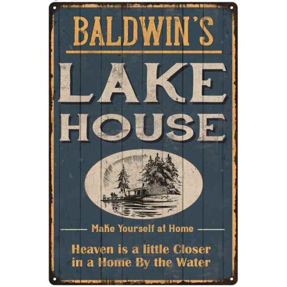 BALDWIN'S Lake House Blue Cabin Home Decor 8 x 12 High Gloss Metal 208120038361