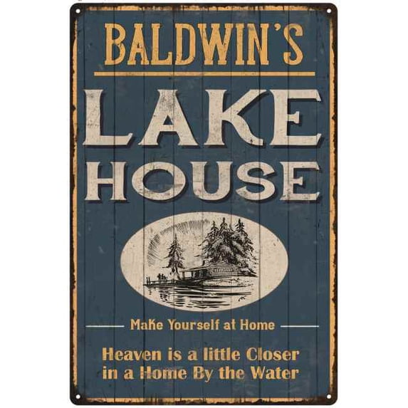 BALDWIN'S Lake House Blue Cabin Home Decor 12 x 18 Matte Finish Metal 112180038361