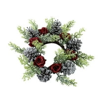 Wadada Christmas Candle Rings Artificial Red Rose Snowy Pine Cone Garland Candle Rings Wreaths Candle Rings for Pillars Rustic Wedding Centerpiece Christmas Table Decoration for Front Door