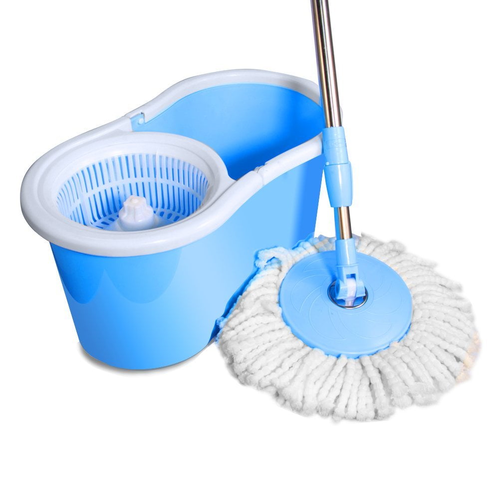 360˚C Easy Spin Mop and Twist Spinning Dry Bucket with 2 Mop Heads Blue