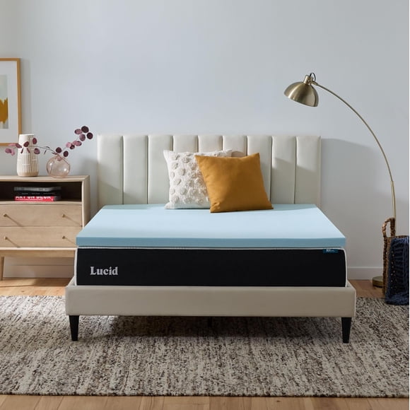 Lucid - Colchoneta de Memory Foam con Gel Refrescante - Sobrecolchón Ventilado de 5 cm - Topper Suave y Acolchado para Colchón - Alivia Puntos de Presión - Matrimonial