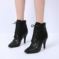 thumbnail image 3 of Stiletto High Heel Dress Combat Boots for Women Leather Lace up Pointed Toe Winter Fall Short Ankle Booties, 3 of 9