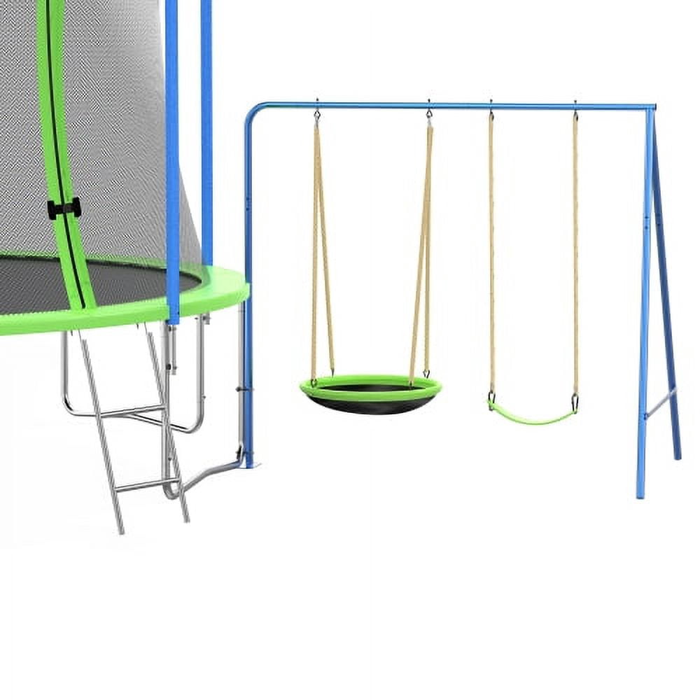 14FT Trampoline with Slide and Swings, Outdoor Trampoline with Basketball Hoop and Ladder