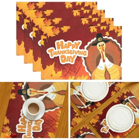 

Thanksgiving Turkey Placemats Autumn Fall Maple Leaf Place Mats Non-Slip Washable Heat Resistant Table Mats for Kitchen Dining Home Decor 12 X 18 Set of 6
