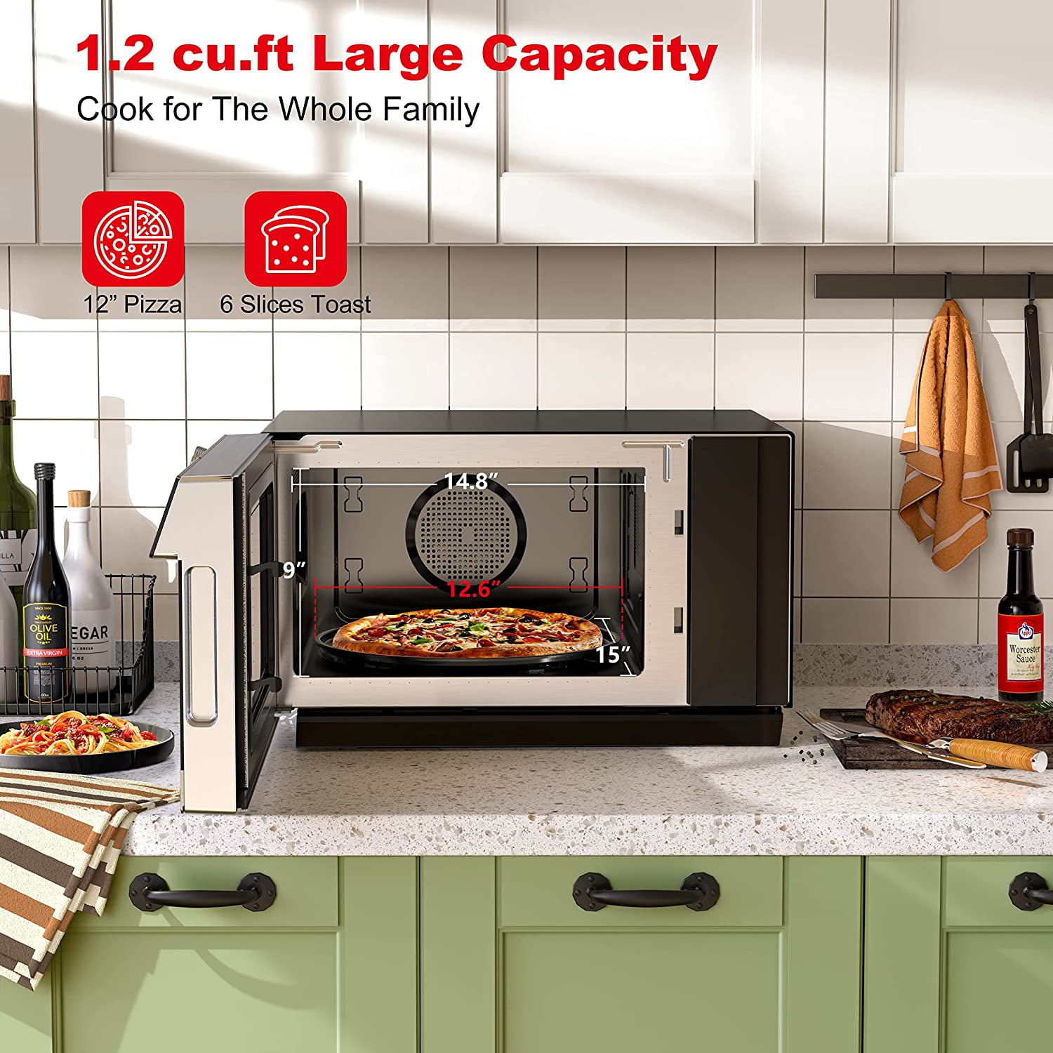 Galanz  4-in-1 ToastWave with TotalFry 360, Convection, Microwave, Toaster Oven, Air Fryer, 1000W,1.2 Cu.Ft, LCD Display, Cook, Sensor Reheat, Stainless Steel