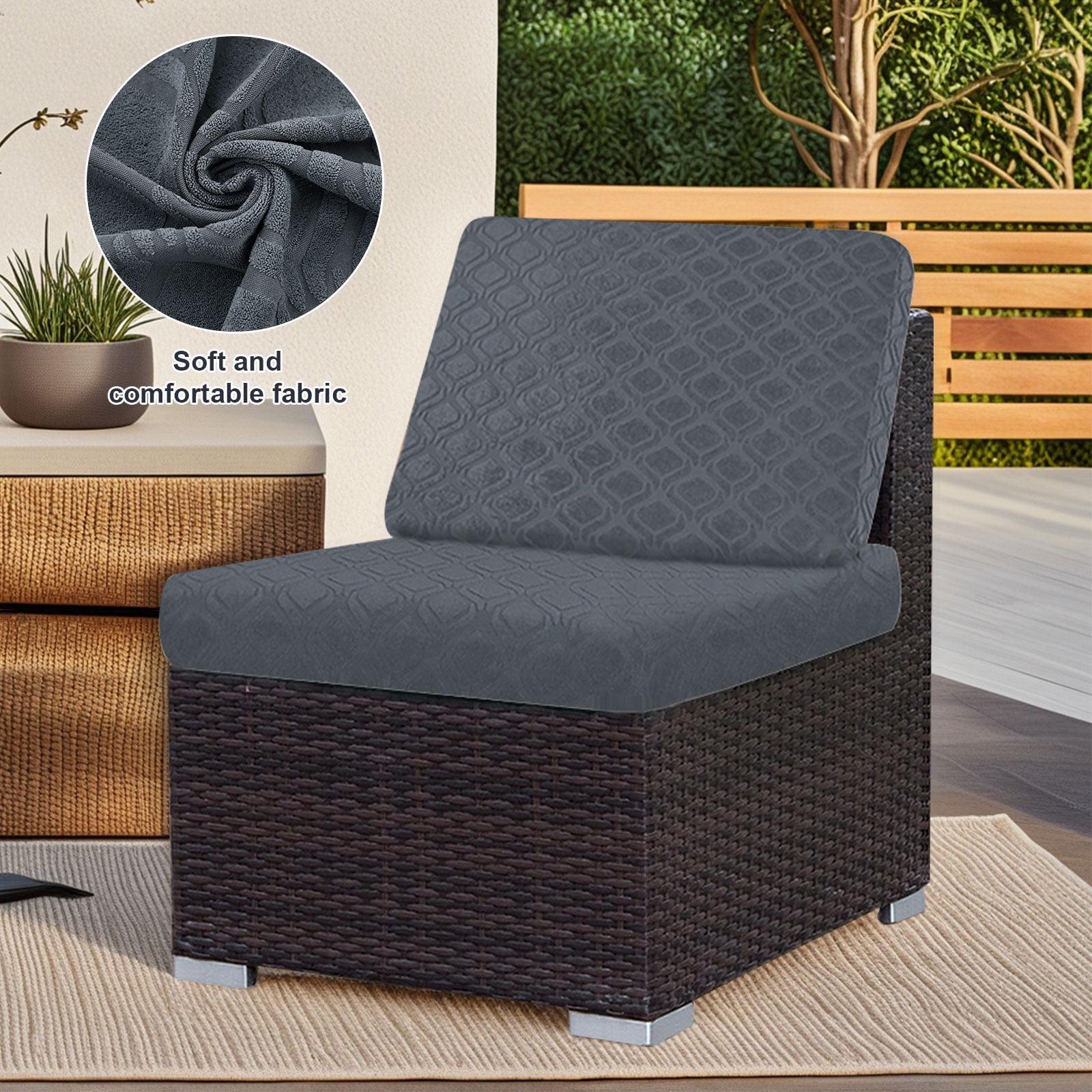 Eurhowing Waterproof Couch Cushion Covers 4 Pack, Non-Slip Stretch Sofa Seat Cushion Slipcover for Pets & Kids, Outdoor Furniture Protector Seat Cover, Dark Gray