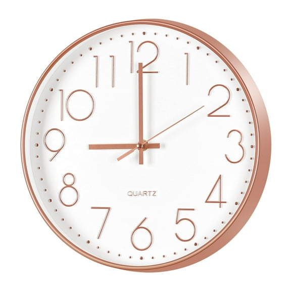 12" Wall Clock , Silent Wall Clock Non Ticking, Rose Gold