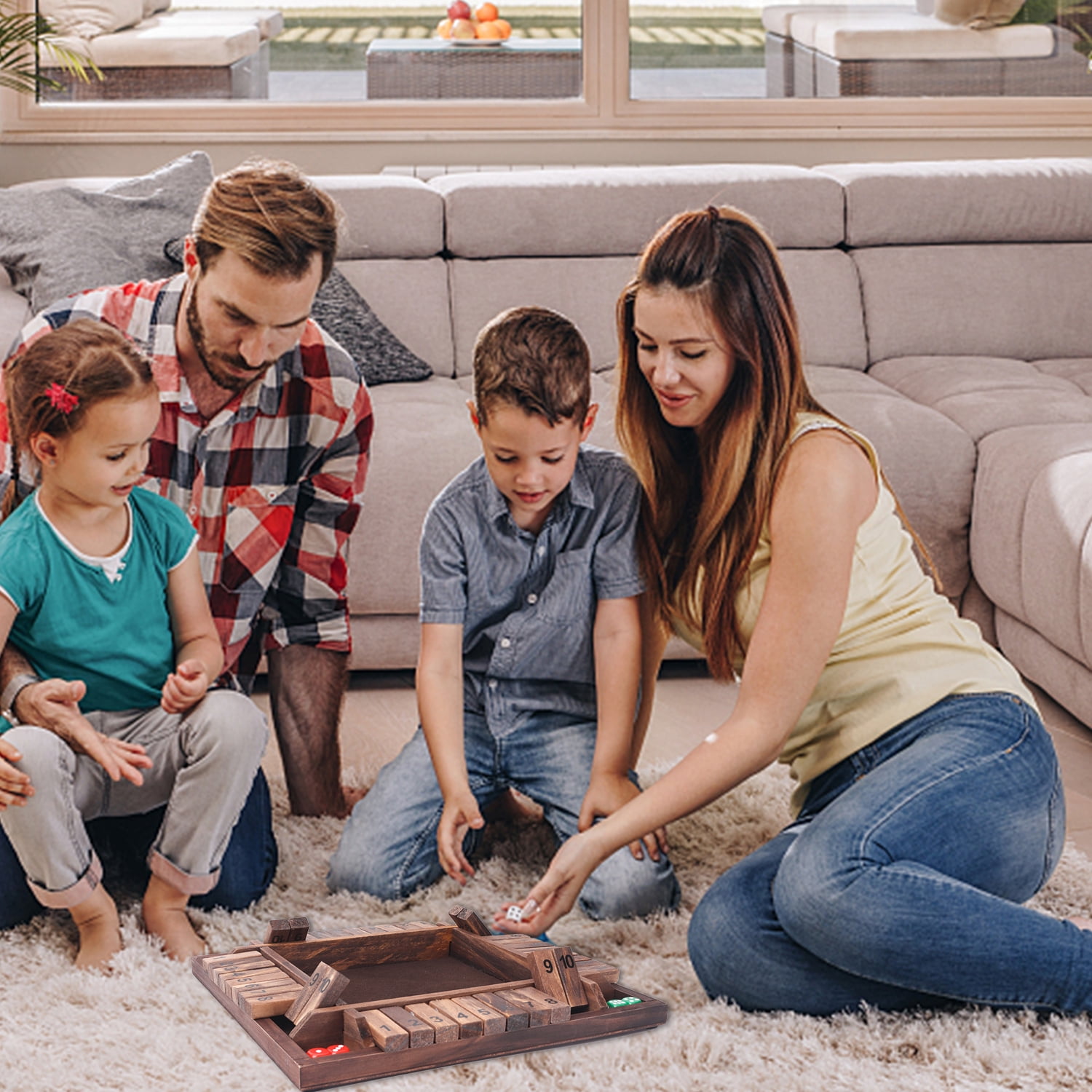 GSE Games & Sports Expert 4-Player 10 Numbers Wooden Shut the Box Dice Board Game with 8 Dices. Classic Tabletop Version of Popular English Pub Game
