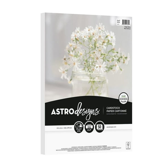 Papier cartonné blanc brillant Astrodesigns 8.5" x 11", 65 lb./176 gsm, 50 feuilles