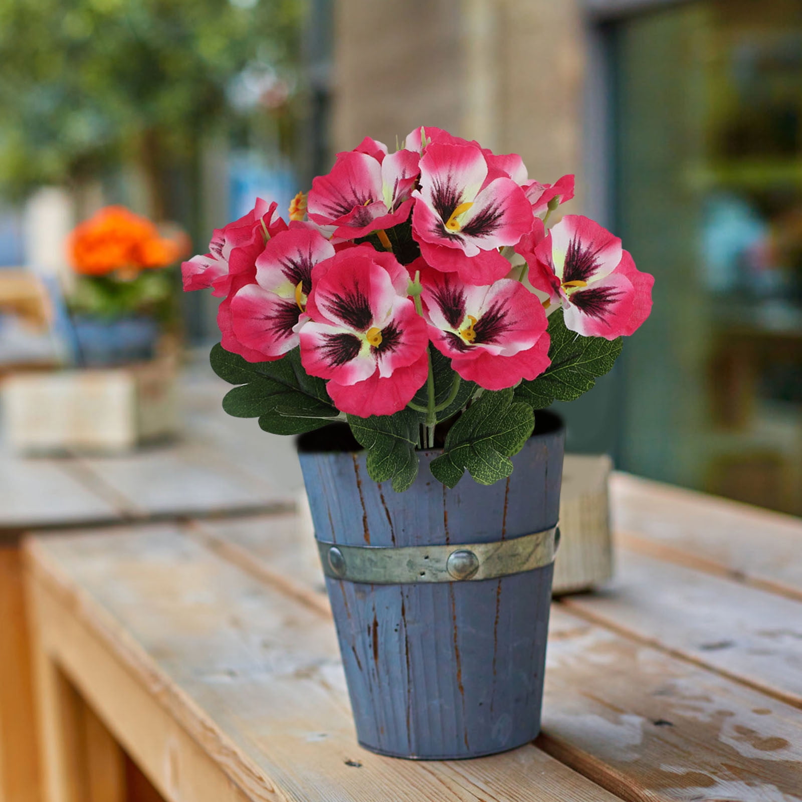 1 Bundles Outdoor Artificial Flowers, UV-Resistant Artificial Pansies, Outdoor Silk Flowers for Garden, Planter, Patio, Porch, and Indoor Home Decor