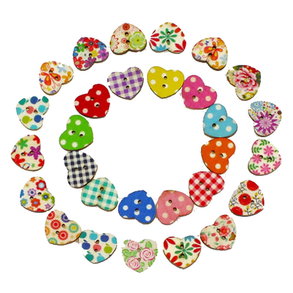 2Holes Cute Heart Shape Colourful Wooden Buttons Sewing And Scrapbooking Sewing 