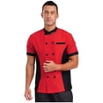 thumbnail image 1 of Hansber Unisex Lightweight Chef Coat Professional Cook Chef Jacket Kitchen Work Uniform for Men and Women Red&Black S, 1 of 7