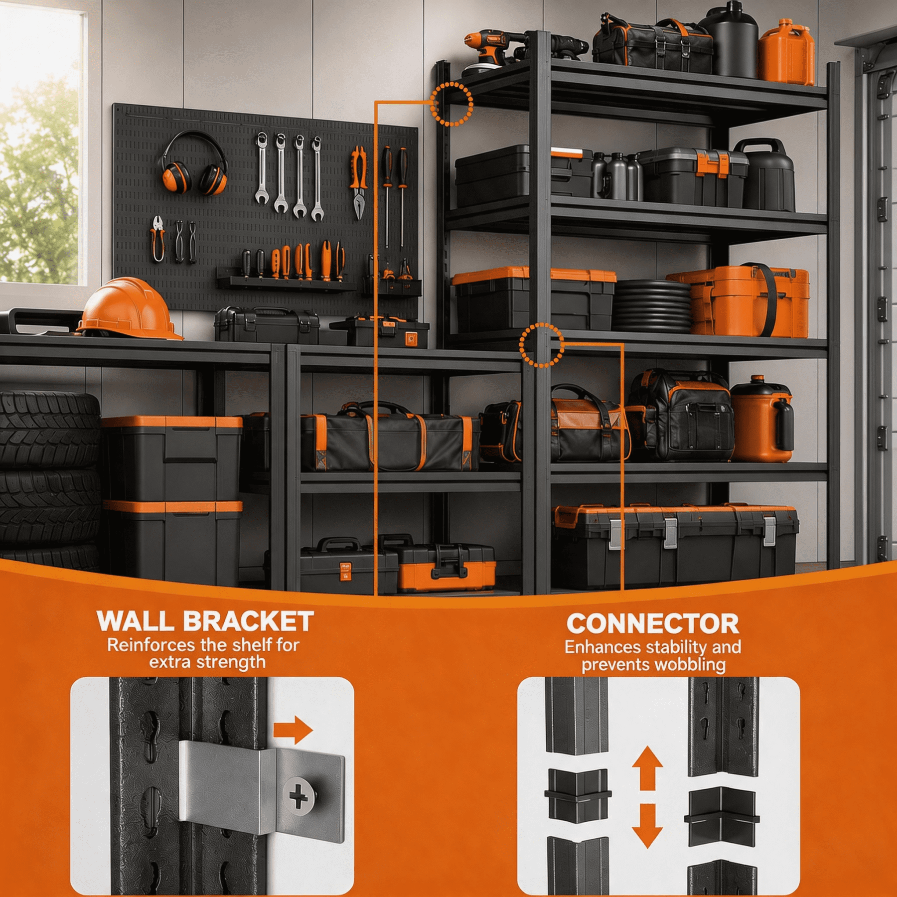 Metal Garage Shelving, 3000 lbs Adjustable Heavy-Duty Storage Shelves Unit, Double-Layer Column with Reinforced Ribs for Garage, Warehouse, Kitchen, Living room, Study