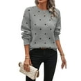 thumbnail image 2 of Women'S Polka Dots Sweaters Long Sleeve Round Neck Knitted Pullover Tops Gray XL, 2 of 7