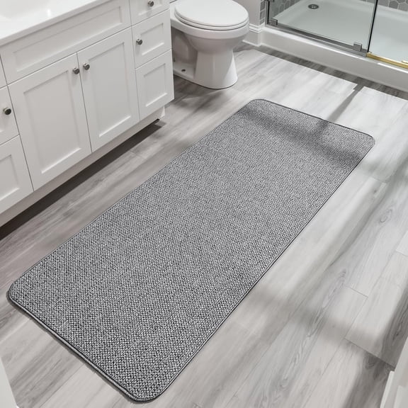 Ultra Thin Non-Slip Bathroom Runner Rug, Quick Dry, Machine Washable, Low Pile, Grey, 2 Feet by 5 Feet
