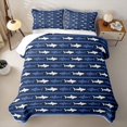 thumbnail image 2 of Manfei Coastal Shark Twin Quilt Set, Simple Horizontal Stripe Twin Coverlet Set, Navy White, 2pcs, 1 Bedspread and 1 Pillowcase, 2 of 7