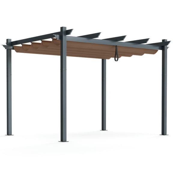 Spaco 10 x 12 Feet Outdoor Aluminum Retractable Pergola Canopy Shelter Grape Trellis-Coffee, Gazebo for Patio Deck Garden and Beach
