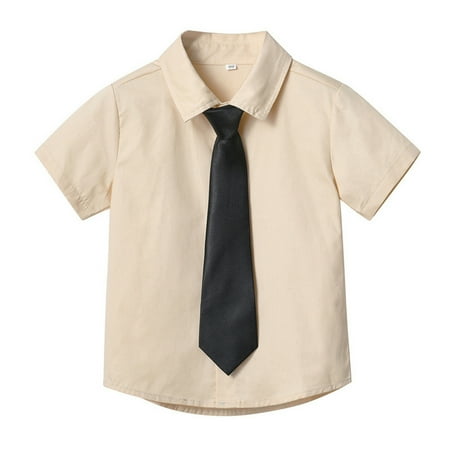 

OVINYER Toddler Children s Summer Single Solid Color Short Sleeve Cardigan Lapel Boys Girls Tie Candy Color Shirt Baby Kids Cute Dailywear