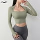 thumbnail image 3 of Camisas de Yoga para mujer, Tops cortos de gimnasia, Top deportivo de manga larga para gimnasio con almohadilla, camisetas transpirables para correr, ropa de entrenamiento y Yoga, 3 of 5