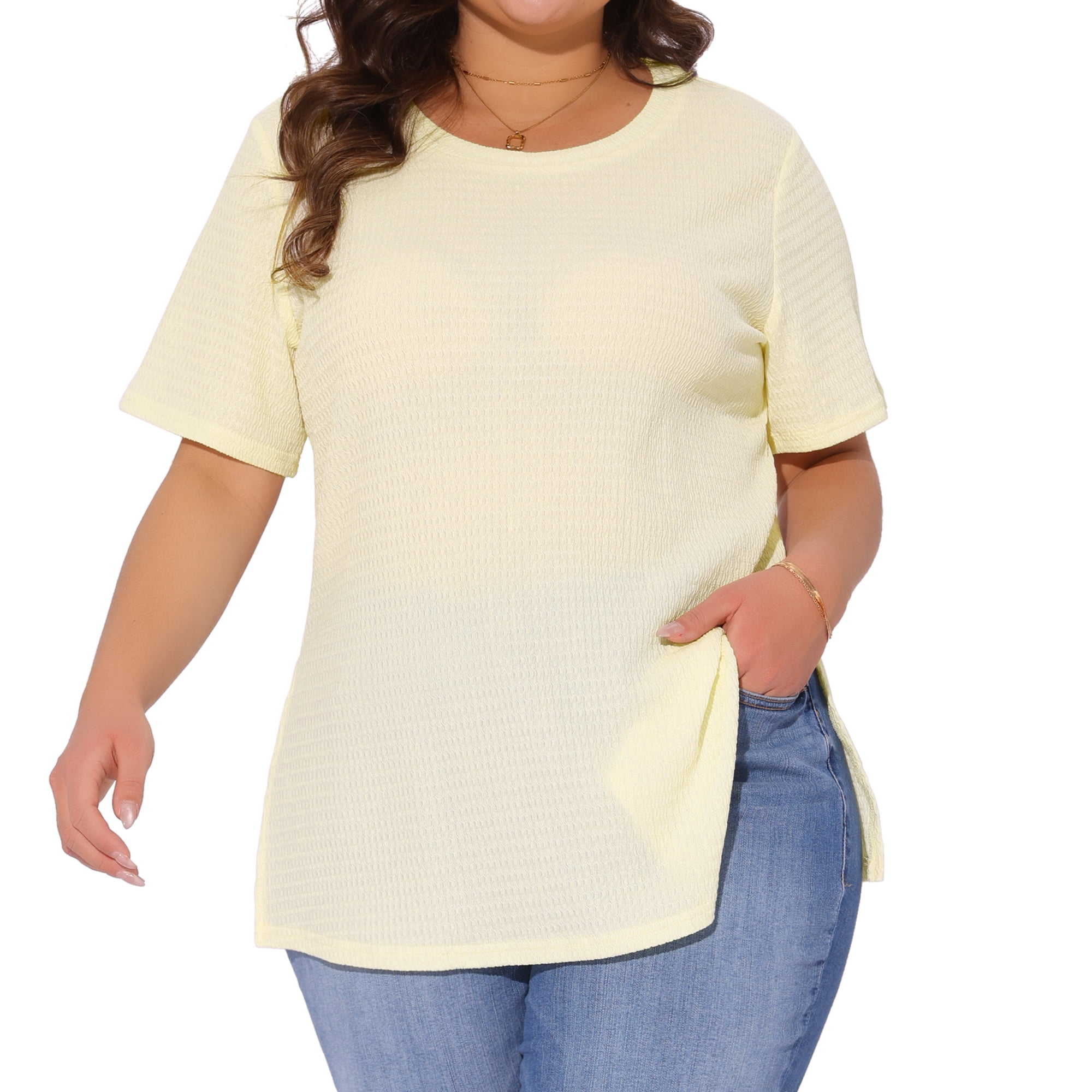 DARING DIVA Women's Plus Crew Neck Top 1X Beige