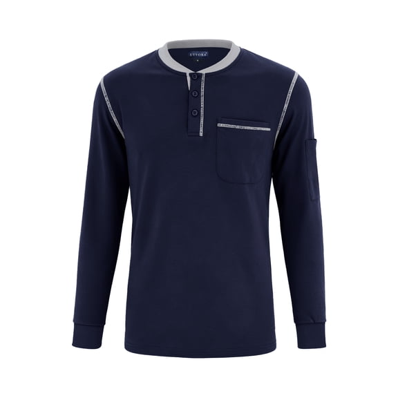 FR Shirts for Men 5.5oz Lightweight Flame Resistant Long Sleeve Shirt 100% Cotton NFPA 2112 Welding Work Shirt Navy 3XL