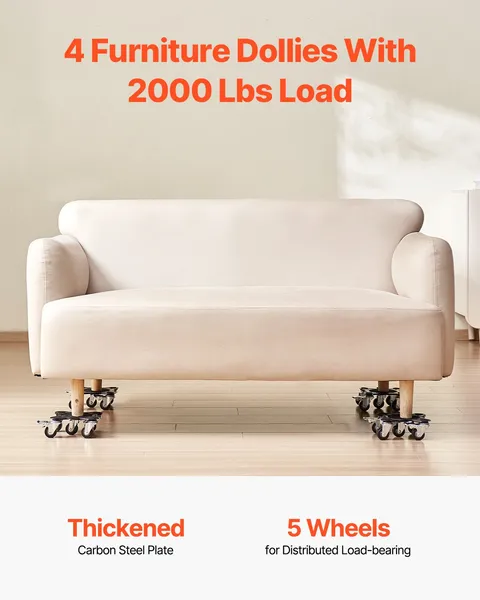 Heavy Duty Furniture Dolly 1200 lbs Capacity 5 360 Degree Rotation Wheels Carbon Steel Panel Appliance Mover for Sofa Fridge Washing Machine