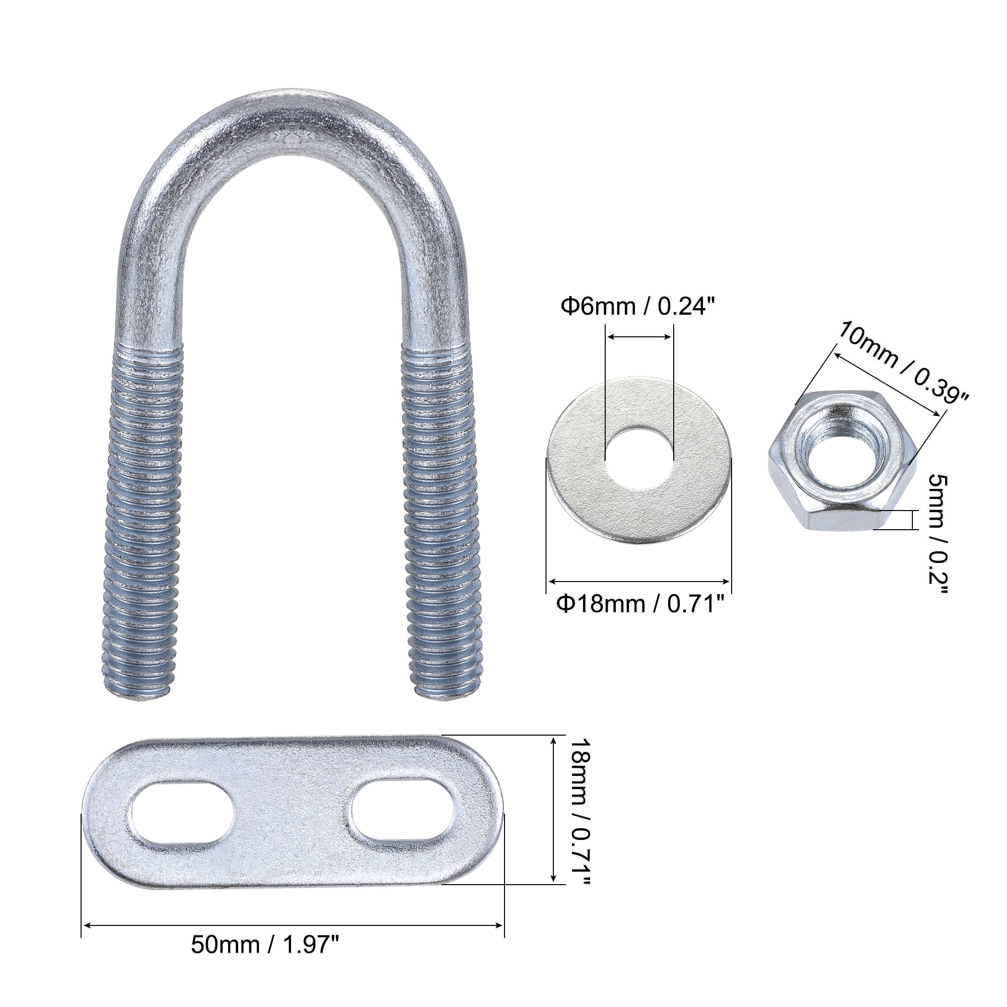 Unique Bargains Durable Round U-Bolt with Nut Plate and Washer 1.81"