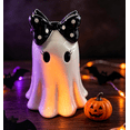 thumbnail image 3 of Halloween Ghost Figurine with Polka Dot Bow, Cute Spooky Ghost Statue Halloween Ornament, Tabletop Shelf Mantel Home Party Decoration, 3 of 5