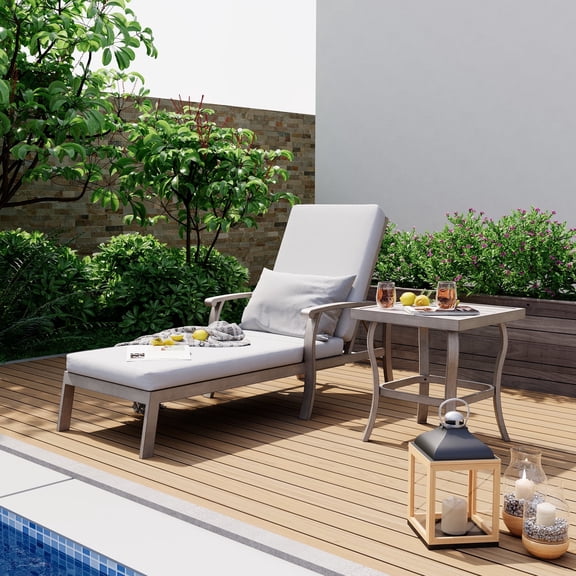 HAPPATIO Aluminum Patio Chaise Lounge Set 2 Pieces, Aluminum Patio Lounge Chair with Side Table, Pool Lounge Chair with Cushion, Outdoor Chaise Lounge Chair for Patio Deck Poolside (Gray)