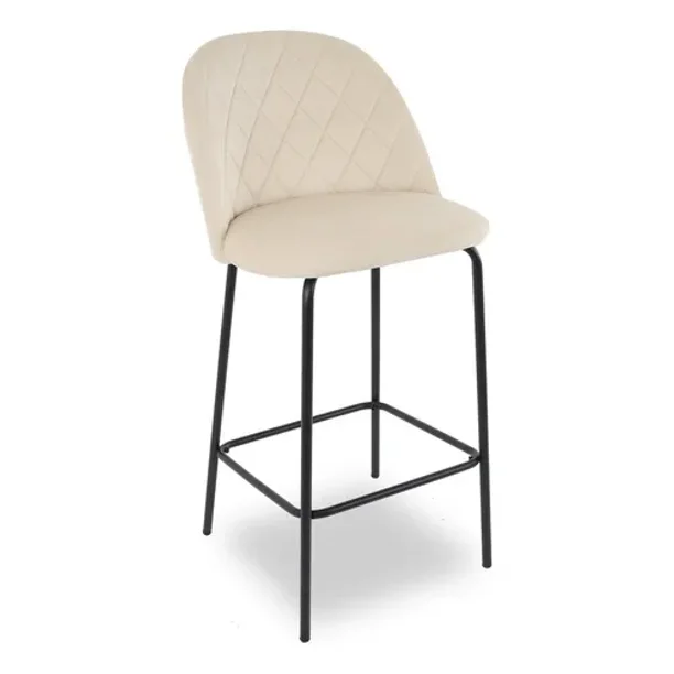 Silla Alta Tapizada para Barra de Cocina - Asiento Suave de Tela y Patas de Acero - Banco Desayunador Elegante para Uso Interior y Decoración del Hogar (Beige)