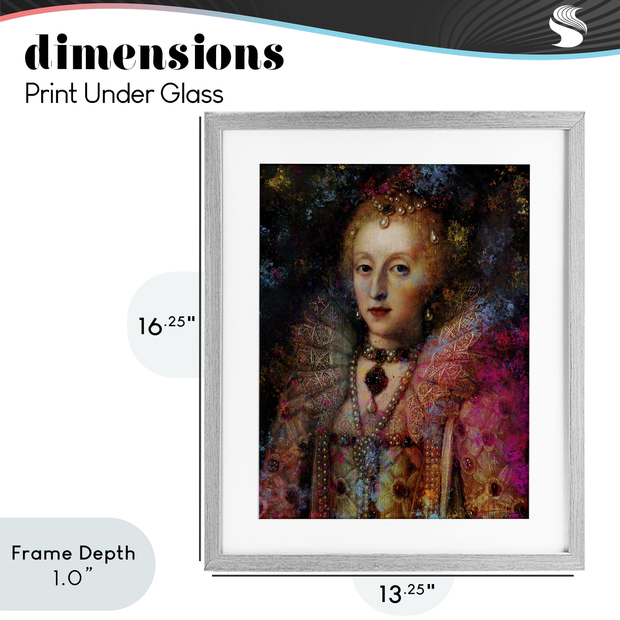 Stupell Industries Dappled Royalty Renaissance Portrait Gray Framed Print Under Glass, design by Sarah Adams