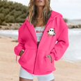 thumbnail image 4 of YVNAURA Cute Halloween Print Zip Up Sweatshirt for Women Long Sleeve Oversized Hoodie with Pockets Full Zip Front Pullover Casual Fall Spooky Season Top 1 Pack, Hot Pink,M, 4 of 4