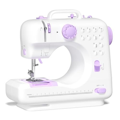 Beginner Sewing Machine,12 Built-in Stitches with Foot Pedal,2-Speed Control,Portable Mini Sewing Machine for Home Travel Use & Sewing Enthusiasts (purple)