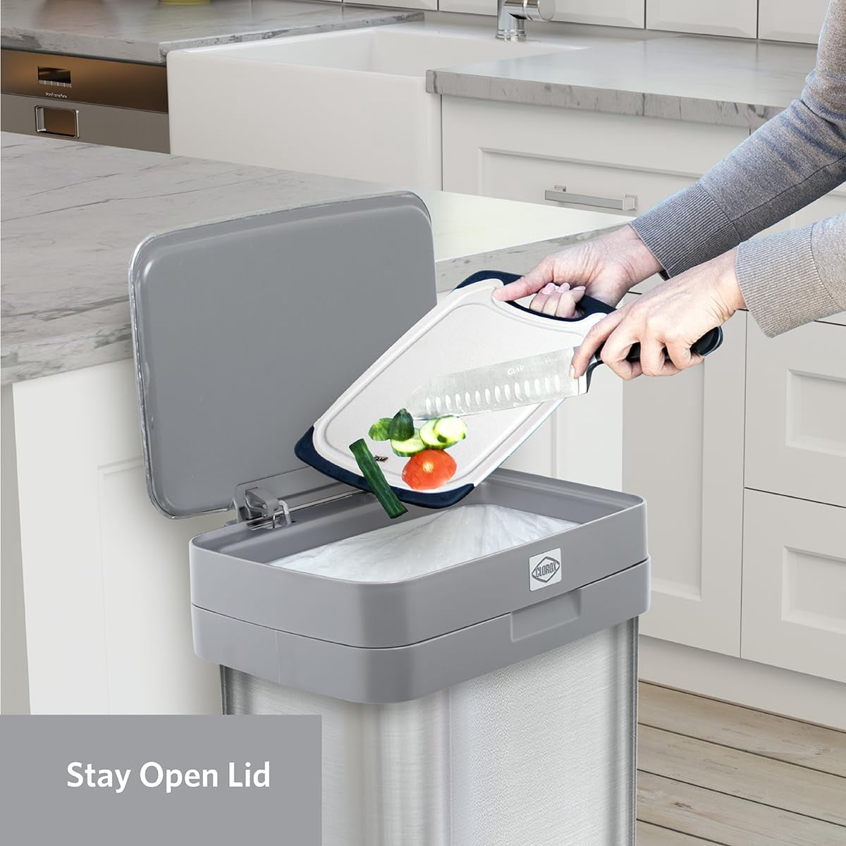 Clorox Trash Can, 13 Gal Stainless Steel Kitchen Garbage Bin with Wide Step Pedal, Silver
