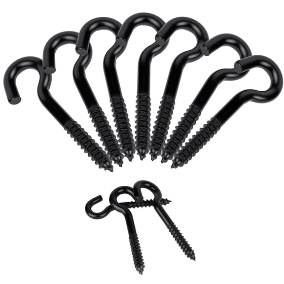 WellMade 3/8x4.5" Matte Black Screw Hooks 10 Pack, Heavy Duty Ceiling Hooks for Indoor Outdoor Hanging